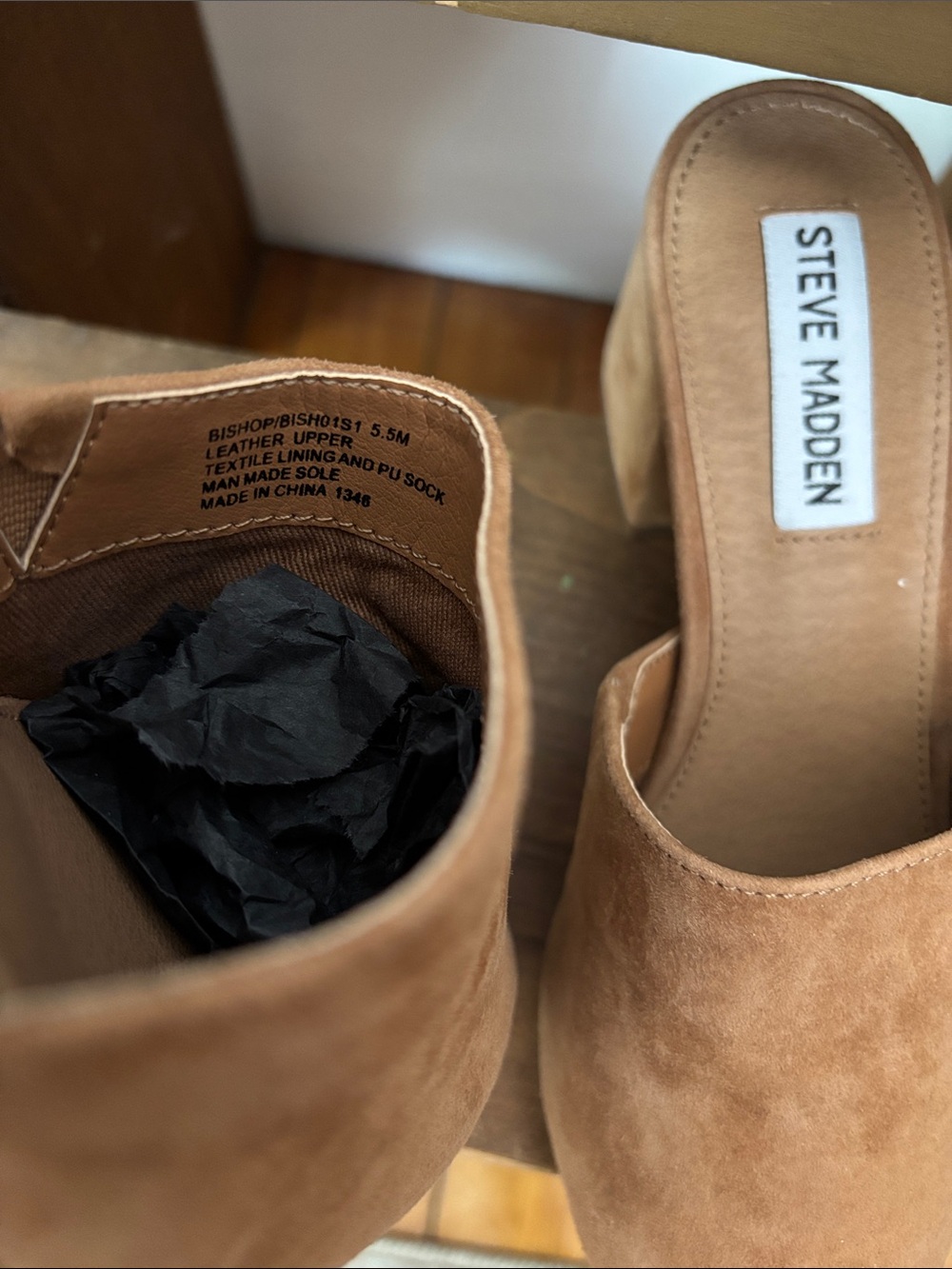 Steve Madden Camel Suede Slip-On Block Heel Mules - Picture 8 of 8